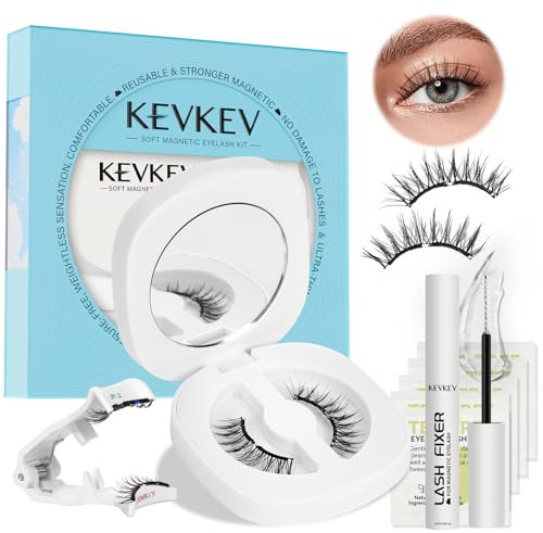KevKev Magnetic Eyelashes Natural Look Soft Magnets False Eyelashes Magnetic Lashes Kit with Applicator Lash Fixer Reusable No Glue Needed Easy to Wear and Remove Readily Magnetic Eyelashes Kit(Pearl)