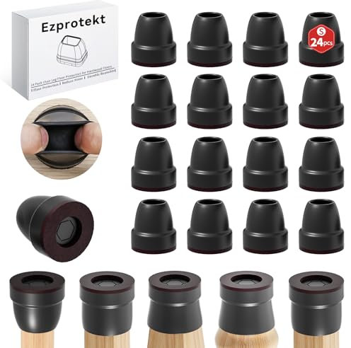 Ezprotekt Chair Leg Covers Anti Skid Sliding Automatic Switching, 24 PCS 0.75 Black Silicone Chair Leg Floor Protectors, Rubber Chair Leg Caps, Furniture Feet Protectors Pads, No Noise No Scratches