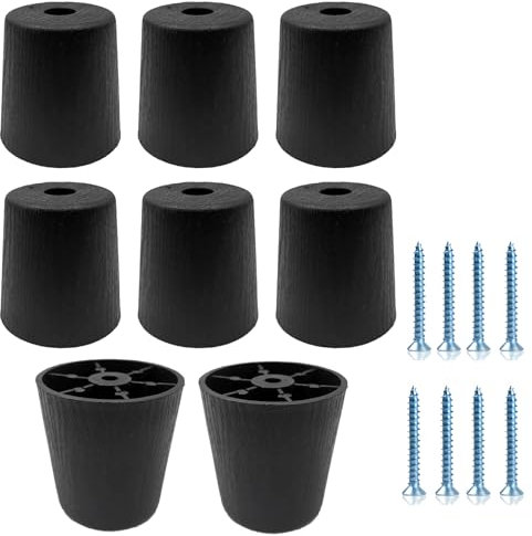 pafnisoin Furniture Feet Black 8 pcs Furniture Legs around Ø 50/40 mm x H 50 mm Cabinet Feet Plastic Feet for Furniture Sofa Feet with 8 Screws for Cupboard, Sofa, Chair