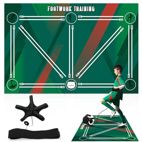 MIAOKE Fußball-Trainingsmatte, Fußball-Schritt-Trainingsmatte, Fußball-Trainingsmatte für alle Niveaus, rutschfeste Fußball-Fußarbeits-Trainingsmatte, Ausrüstung für alle Altersgruppen-Grün