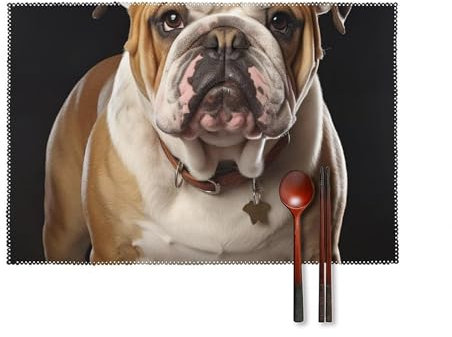 Tischsets 4er Set Hitzebeständig Platzsets Abwaschbar Abwischbar Platzset rutschfest Esstisch Platzdeckchen Englische Bulldogge Tischmatten für Küche Esstisch Dekoration