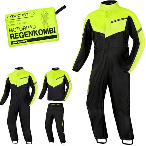 SHIMA HYDRODRY 2.0 Waterproof Motorbike Rainsuit Mens Womens Motorcycle Packable Rain Clothing Raincoats Set Overcoat Rainseal Reflective Breathable Wet Weather Winter (Suit Unisex, Fluo, XS)