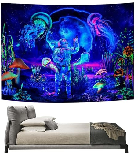 Astronaut Schwarzlicht-Tapisserie, Astronaut Schwarzlicht-Poster, UV-reaktiver Astronaut-Wandbehang für Schlafzimmer | Pilz-Wandteppich des Weltraumplaneten, Schwarzlicht-Schilder