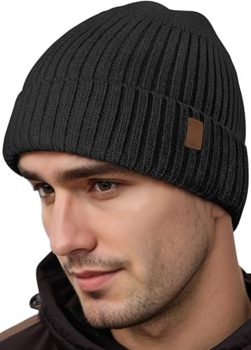 Schwarz Wintermütze Herren Damen, Warme Mütze Herren Winter Strickmützen für Herren, Haube Herren Winter Mützen Männer, Outdoormütze Schirmmütze Skimütze Herren Geschenke für Männer Weihnachten