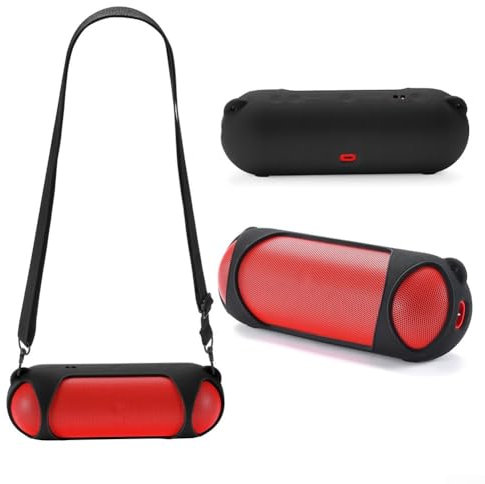 Lautsprecher-Silikonhülle, Silikon-Schutzhülle mit Schultergurt, tragbarer Lautsprecher-Organizer für kabellose Beats Pill-Lautsprecher (schwarz)