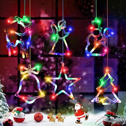 DAZZTIME Luz LED para Ventana con Ventosa,6 Piezas Lámpara de Ventosa de Navidad,Luces Colgantes de Ventana LED,Luz de Ventana Decorativa de Navidad,Ventosa de Luz de Ventana LED,Colgantes Navidad