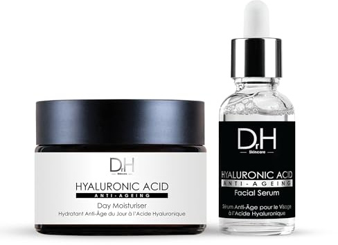 Dr H Hyaluronic Acid Facial Serum & Day Moisturiser Skincare Kit | Serum 30ml & Day Moisturiser 60ml | Hydrating & Nourishing Formula with Allantoin, Aloe Vera & Gluconolactone for Youthful Skin