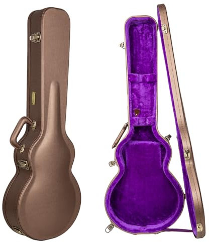 Crossrock Custodia in legno per chitarra elettrica Les Paul Style, finitura marrone cioccolato, interno in velluto viola, serratura - serie Designer (CRW520LCB)
