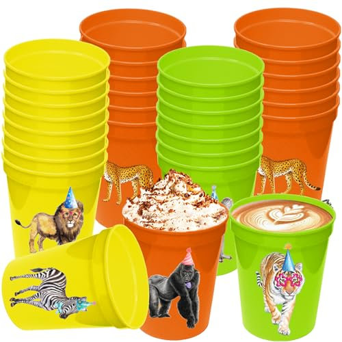 Yizeda 18pcs Jungle Animal Plastic Cups Animal themed Party Favors 12 oz Birthday and Party Supplies for Jungle Safari Animal Theme Party Birthday Gift Baby Shower Decorations