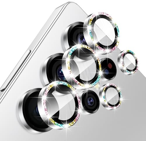 Fewdew Protezione Obiettivo Fotocamera Compatibile con Samsung Galaxy S25 Ultra,9H Vetro Temperato [HD Chiaro] [Antigraffio] Copri Anello Individuale in Metallo,Paillettes Colorate