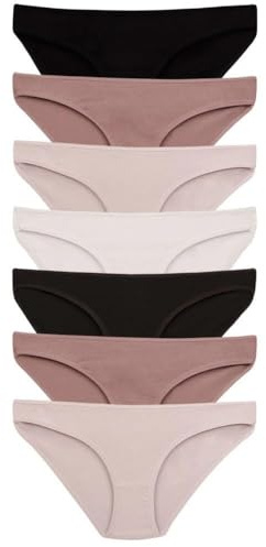 DOMINANT 7er Set Damen Slips Set Unterhosen Baumwolle Panty Unterwäsche Frauen aktmungsaktiv bequem S - 3XL (DE/NL/SE/PL, Alphanumerisch, XXL, Regular, Regular, Schwarz-Beige)