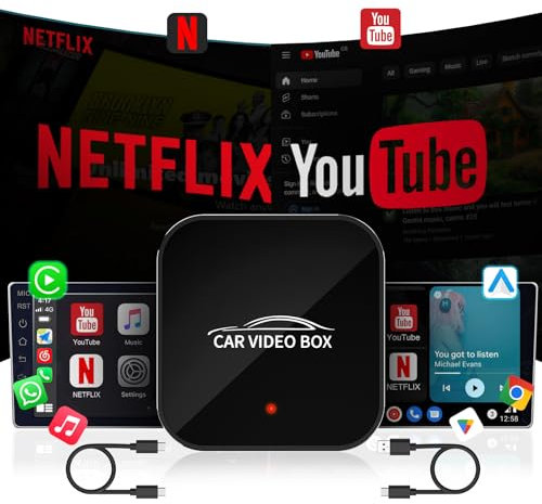 Adaptador inalámbrico Carplay con Netflix YouTube, adaptador inalámbrico Carplay y Android Auto Dongle, WiFi de 5 GHz, Magic Box Convert Wried
