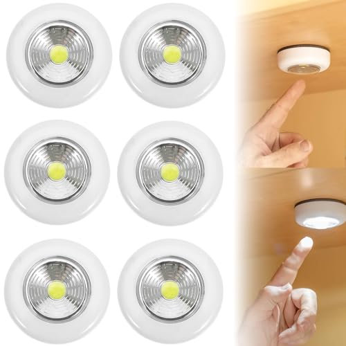 SubTack Stick on Lights - 6 Pack Stick on Push Lights, Battery-Powered Wireless Touch Night Light, Self-Adhesive Under Cabinet Lamps for Wall, Closets, Counters, Bedroom, Kitchen, Garage