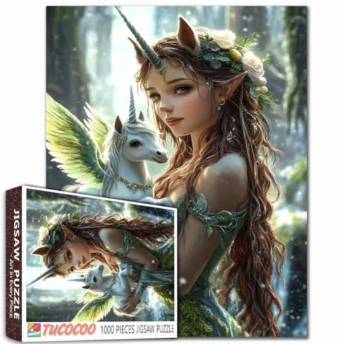 Einhorn Elf Puzzles für Erwachsene 1000 Stück Fee halten Einhorn DIY Handarbeit Puzzles Kunst Puzzles für Heimdekoration Schwierig und Herausforderung Großes Puzzle Familienspiele Einzigartiges