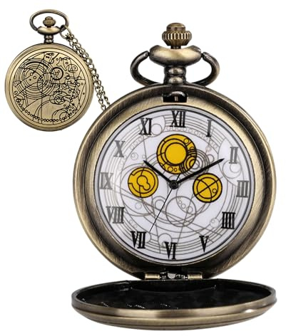 Cerioll Retro Quarz Taschenuhr Mit Kette, Retro Taschenuhr Herren Mit Kette, Antik Kettenuhr Mit Römisch Ziffern, Für Männer, Vater, Opa, Geburtstag Jahrestag (Bronze)