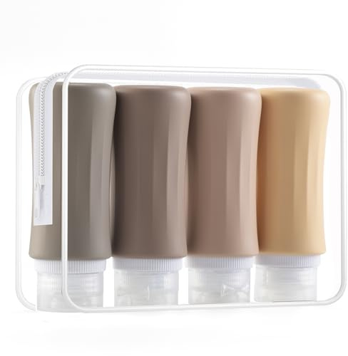 WUERQIE Set di 4 contenitori da viaggio in silicone, portatili, approvati CAA, 98 ml, a prova di perdite, ricaricabili, comprimibili, per lozioni, shampoo, sapone e articoli da toeletta