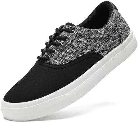 Mens Canvas Shoes Low Top Sneaker Casual Trainers Lace Up Thick Sole Breathable Fashion Plimsolls Pumps Tennis Shoes for Men(Black Grey 276)