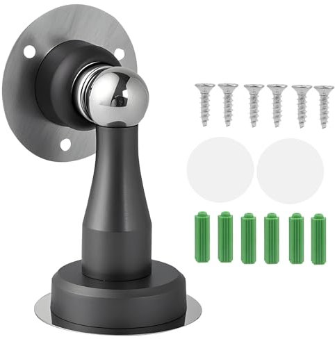 Magnetic Door Stopper for Wall or Floor – Heavy Duty Metal Door Holder with Strong Magnet – Adhesive or Screw Fix – Soft Close Catch for Home, Office, Patio (Black)