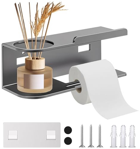 Toilettenpapierhalter Ohne Bohren, Toilettenpapier Aufbewahrung Hängend mit Ablage, Edelstahl Klopapierhalter, Klorollenhalter Kleben, Wc Toilet Papier Halterung Für Badezimmer Rollenhalter (Grau)