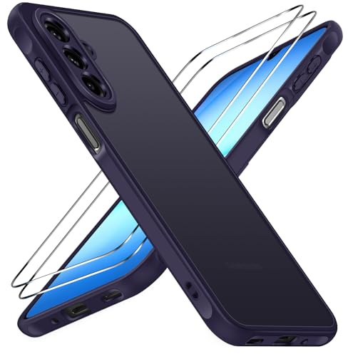 ivoler Hülle für Samsung Galaxy A18 / A17 4G / 5G mit 2 Stück Panzer Schutz Glas, Militärstandard Stoßfest Kratzfest Handyhülle Matt Durchscheinende Rückseite Schutzhülle Case (Lila)