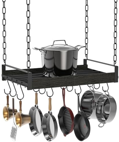 Creso hom Hanging Pot Rack, 24x13 Inches Pot Hangers for Kitchen, Pan Hanging Rack with 12 S-Shaped Hooks, Vintage Ceiling Mounted Pan Holder for Cookware Storage, Charcoal Grey