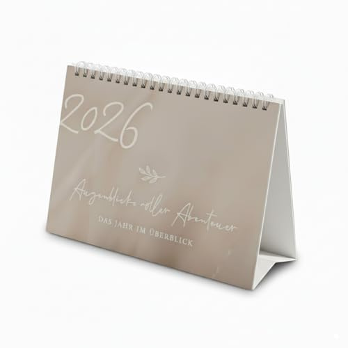 NORDEULE® Tischkalender A5 Beige | Terminkalender 2026 zum Aufstellen mit deutsche Feiertage | Ideal für den Bürotisch, Arbeitsplatz, Zuhause oder als Geschenk