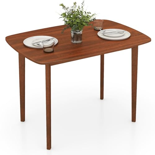 COSTWAY Esstisch, rechteckiger Esszimmertisch mit Beinen aus Gummiholz, Küchentisch für 2-4 Personen, Holztisch für Küche, Esszimmer, 110 x 78 x 77 cm, Walnuss