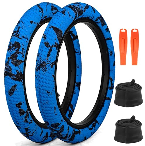 WEEROCK Cykeldäck 2-pack vikbara däck reservdäck med innerdäck 16 x 2,125 cykeldäck för BMX, MTB mountainbike, cykel (40 cm/2 däck 2 slangar/blå/16 tum)