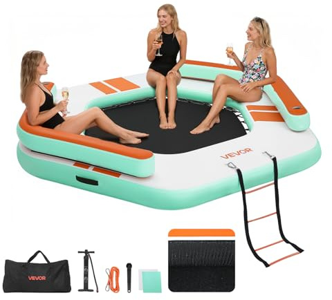 VEVOR Inflatable Floating Dock, 8.5 x 8.5 FT Inflatable Dock Platform, Non-Slip Water Air Mat with Portable Carrying Bag and Detachable Ladder, Floating Water Platform Island Raft for Pool Beach Ocean