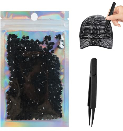 5000Pcs Black Rhinestones with Tweezers, 3MM Shiny Bedazzling Gems, for Nail Art, Cups, Mobile Phone Cases, Clothes, Greeting Cards