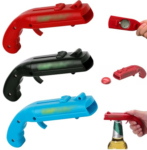 FOSDICK 3 Pcs Beer Bottle Opener Gun, Pistol Type Ejection Bottle Cap Launcher, Funny Shooting Bottle Openers Novelty, Beer Opener Gun Unique Fun Gifts for Home, Bar, Party, Christmas, Birthday