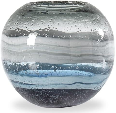 Torre & Tagus Andrea Handgefertigte Vase aus Glas mit Wirbel, für Heimdekoration, Wohnzimmer, Tafelaufsatz und Heimbüro, Blau