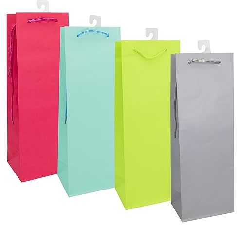 Idena 31845 - Flaschentasche, Größe 35 x 12 x 9 cm, 4 Farben sortiert (keine Auswahl möglich), Geschenkverpackung, Tragetasche, Geschenktüte