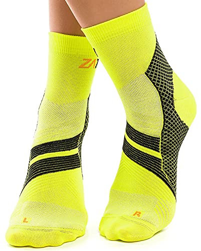ZaTech Chaussettes de compression pour la fasciite plantaire. Soutien du talon, de la cheville et de la voûte plantaire. (FR/ES, Numérique, 45, 46, Taille normale, Taille normale, Jaune/Noir)