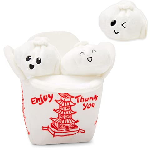 Barkbox Hundespielzeug, 2-in-1 interaktives Plüsch-Außenmaterial & Quietscher, reißbares Hundespielzeug mit Quietschball im Inneren, ideal für Spielzeugzerstörer, Andi's Dumpling, Größe S