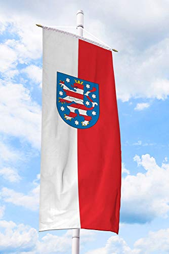 Deitert Bundesland-Flagge Thüringen – 80x200 cm Thüringen-Fahne mit Wappen, Bannerfahne aus reißfestem Polyester