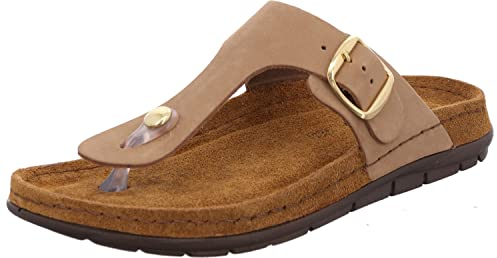 Rohde Damen Zehentrenner Pantolette Leder Rodigo-D 5860, Größe:41 EU, Farbe:Beige