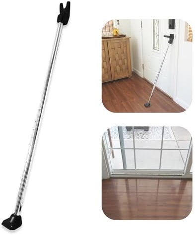 SECURITYMAN Barra di sicurezza regolabile 2 in 1 e barra scorrevole per porta in vetro, realizzata in ferro di alta qualità, perfetta per la sicurezza di casa e appartamento, fermaporta