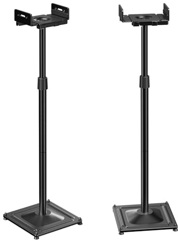 PERLESMITH Universal Speaker Stands for Surround Sound -Height Adjustable Extend 33.3”to 45.1”, Floor Speaker Stand for Satellite & Studio & Bookshelf Speakers up to 11LBS,1 Pair Black, PSSS2