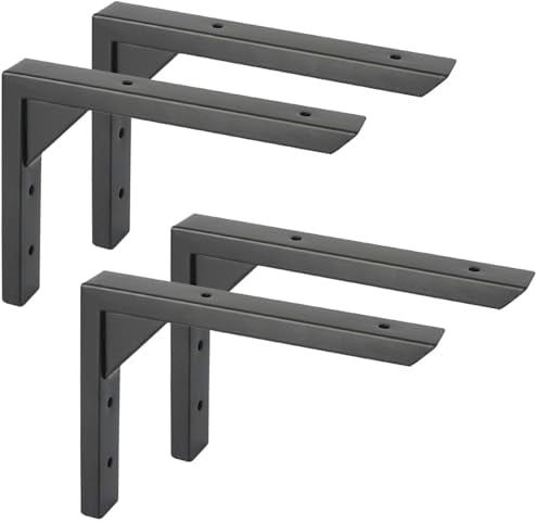 Ouvin Heavy Duty Brackets 8inch Set of 4 Wall Mount Triangle Shelf Brackets Black Iron Shelf Brackets with Screws Sturdy Shelf Supports (8inch) Black