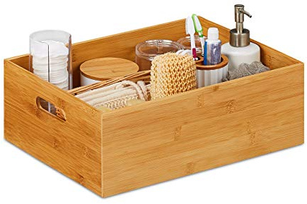 Relaxdays Aufbewahrungskiste Bambus 4er Set, stabil, offen, natur | Ordnungsbox ohne Deckel, HBT: 14 x 40 x 30 cm, Bambuskiste