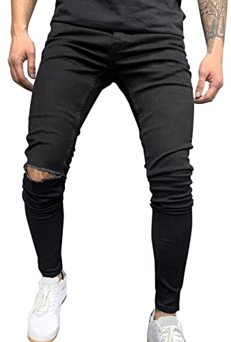 LAOLUO Jean Troué Homme Mode Skinny Slim Fit Pantalon Denim Styles Déchiré Sport Trousers avec Fermeture Éclair Casual Mode Survetement Pants Jogging Trekking Outdoor Travail Cargo Vintage Sweatpants