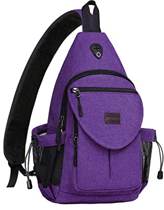 MOSISO Sling Rucksack, Canvas Crossbody Wandern Daypack Tasche mit Anti-Diebstahl Tasche, Lila