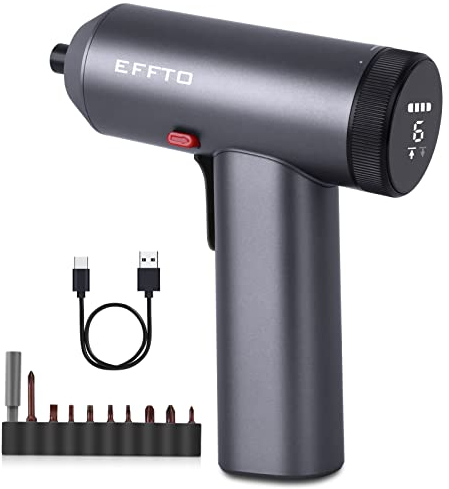 EFFTO 3.7V Electric Screwdriver Set Rechargeable, Small Cordless Screwdriver Set with Torque Adjustable, Pistol Integrated Design Torque Screwdriver with 6pcs LED Work Light 10s Delay