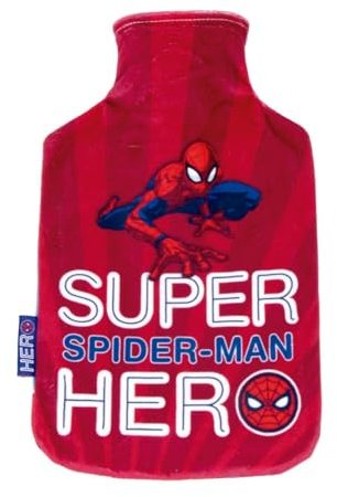 Marvel Spiderman Wärmflasche, inklusive weichem abnehmbarem Bezug, Kinderbettwärmer, Kinder-Wärmflasche, Thermotherapie, Wärmetherapie, 2 Liter Fassungsvermögen