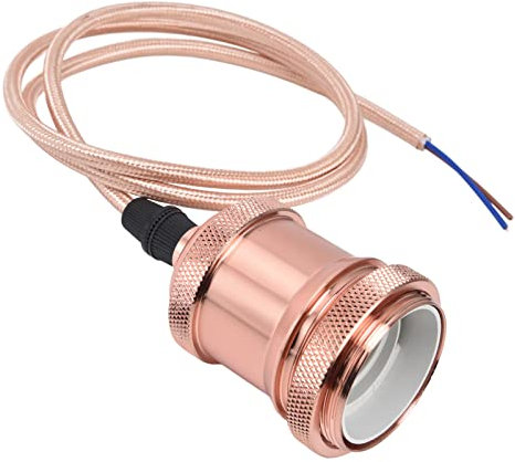 Pendelleuchte Lampenfassung , EU Stecker 100 240 V Geflechtseil Exquisite Vintage E27 Lampenfassung mit Kabel für das Büro(Roségold)