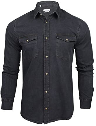 Xact Mens 6.6 oz Denim Shirt - Long Sleeved (Black Denim) L