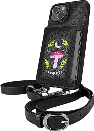 Smartish Schutzhülle für iPhone 14 – Dancing Queen [Geldbörse/Clutch mit abnehmbarem Riemen und Handgelenk] Schutzhülle mit Kreditkartenfach – Moons Out Shrooms Out