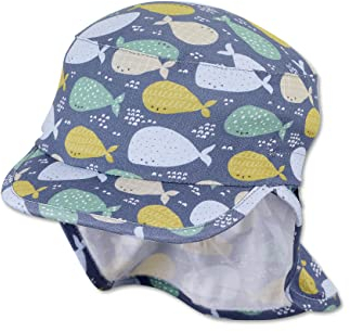 Sterntaler Baby Jungen Schirmmütze Baby Schirmmütze Nackenschutz Wale - Schirmmütze Baby, Baby Mützen - aus Baumwolle - mittelblau, 47