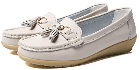 JeathFea Dames Casual Mocassins Plat Boucle en Métal Dames Léger Confortable en Cuir Mocassins en Plein Air Conduite Bateau Chaussures Femmes Chaussures